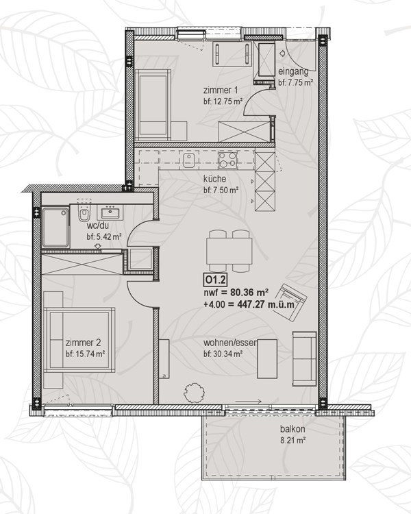 Grundriss 3.5 Zimmer-Whg | 1. - 3. OG | Jardin Mett