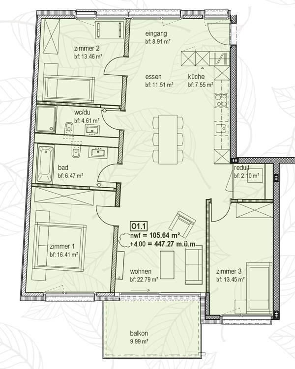 Grundriss 4.5 Zimmer-Whg | 1. - 3. OG | Jardin Mett