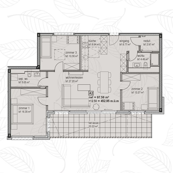 Grundriss 4.5 Zimmer-Whg | ATTIKA | Jardin Mett