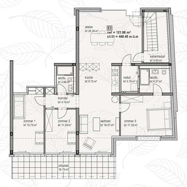 Grundriss Atelier 4.5 Zimmer-Whg | EG | Jardin Mett